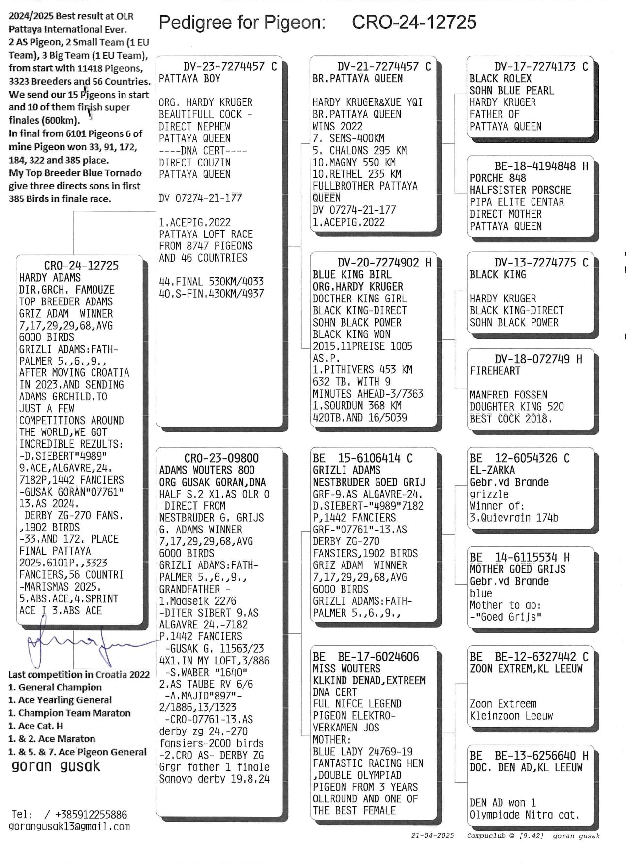 CRO24-12725 DİŞİ  / GRIZLE ADAMS DİREK TORUNU ( GEBR LEIDEMAN ) BABASI PATTAYA HARDY PATTAYA QUEEN KARDEŞİ