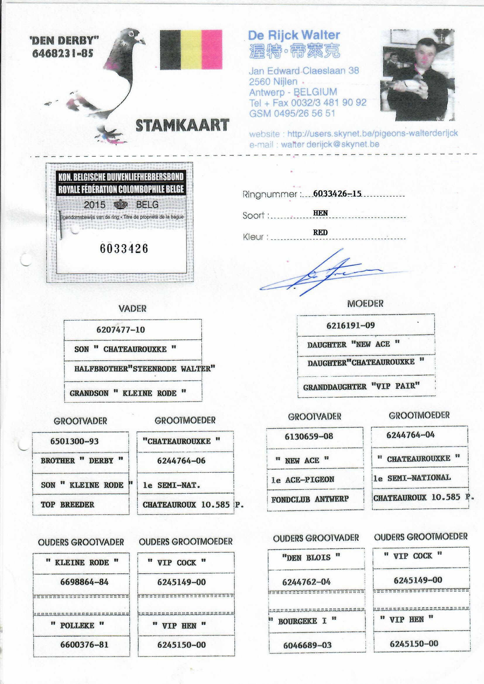 TR20-012740 ERKEK /  DE RIJCK WALTER % 100 