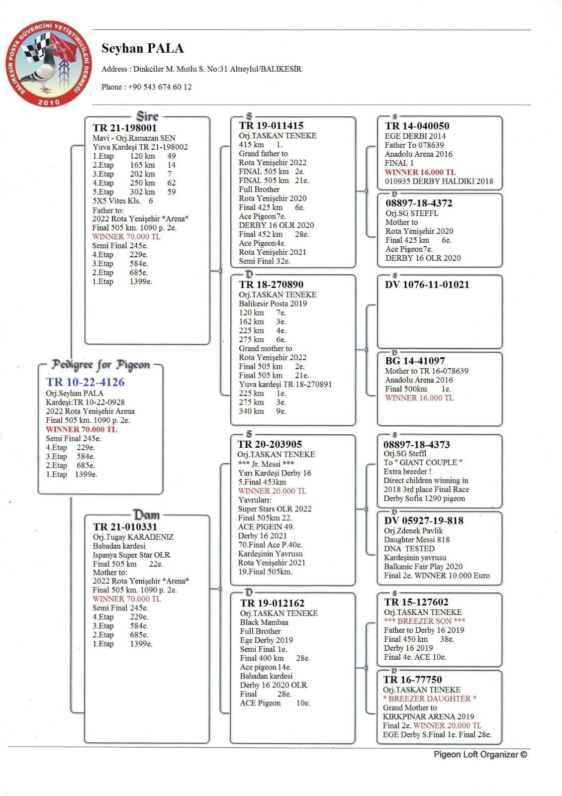 TR22-4126 DİŞİ / KARDEŞİ ROTA YENİŞEHİR 2 FİNAL  505 KM